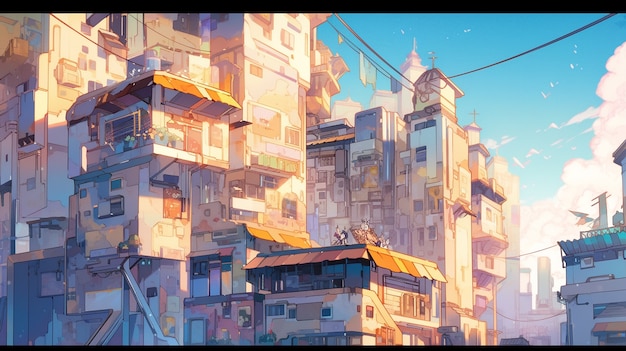 Bezpłatne zdjęcie krajobraz miejski inspirowany anime