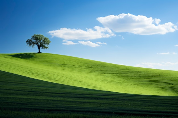 Bezpłatne zdjęcie krajobraz przyrodniczy z widokiem na drzewo i pole