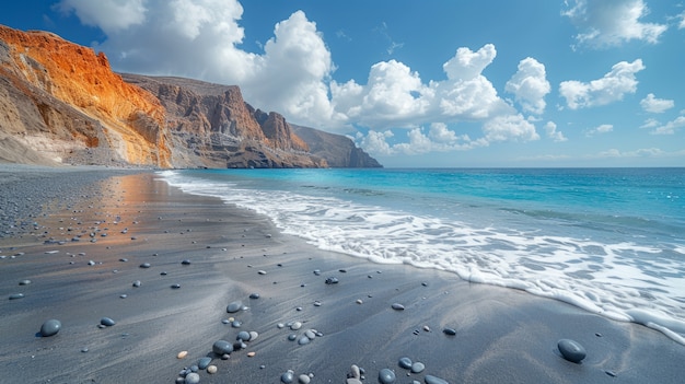 Bezpłatne zdjęcie krajobraz przyrody z czarnym piaskiem na plaży