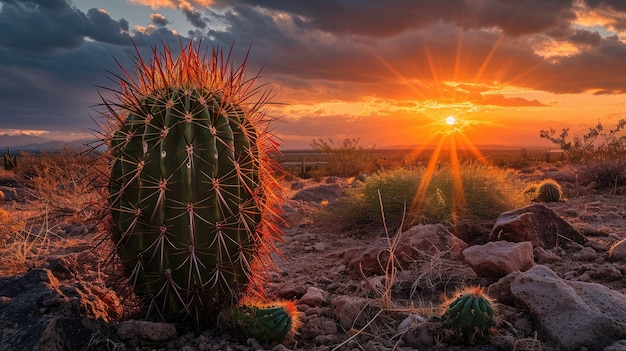 Bezpłatne zdjęcie krajobraz pustynny z gatunkami kaktusów i roślin