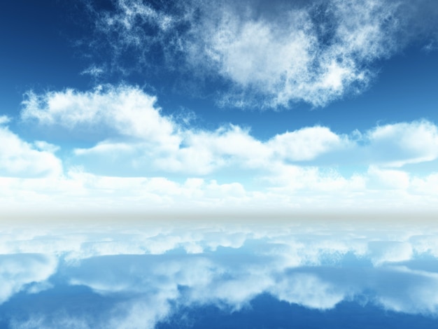 Krajobraz Z Niebieskim Niebem I Chmurami Odbijał W Spokojnym Błękitnym Morzu