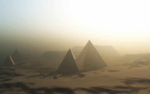 krajobraz z piramidami na pustyni