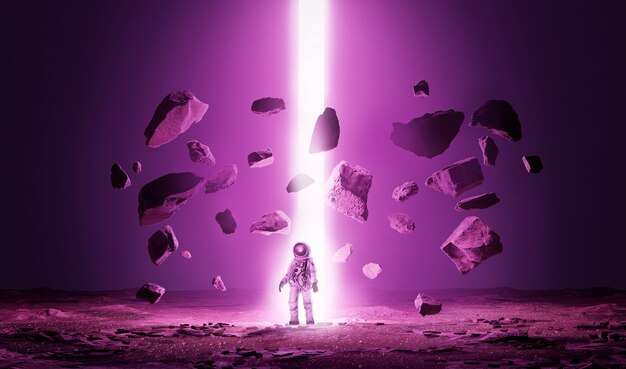 Kreatywny kolaż planety Mars z astronautą