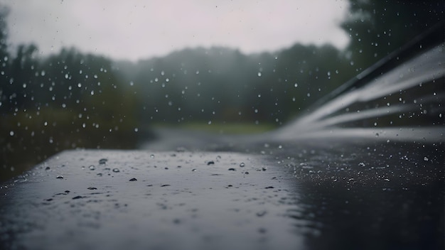 Bezpłatne zdjęcie krople deszczu na przedniej szybie samochodu deszczowa pogoda selektywna ostrość