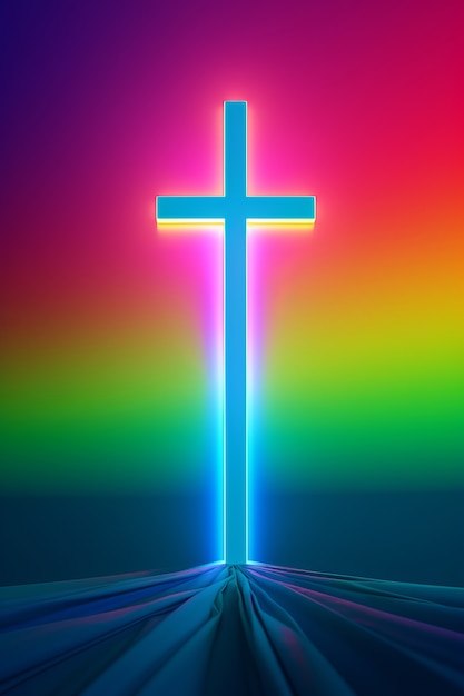 Bezpłatne zdjęcie krzyż 3d z jasnymi światłami