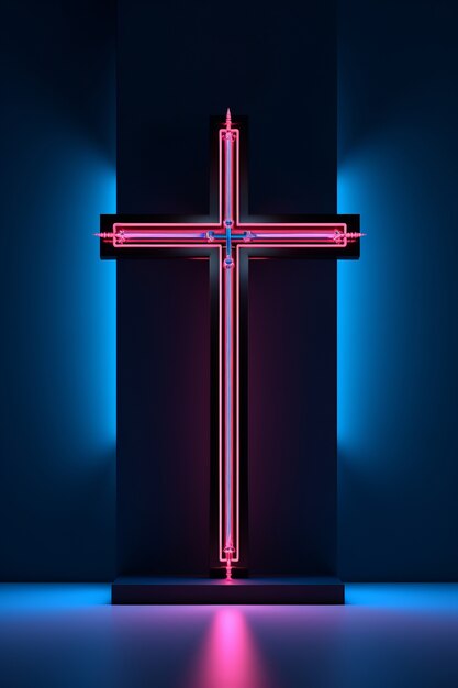 Krzyż 3D z neonowymi światłami