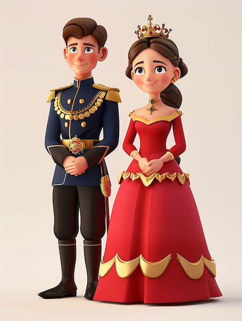 Bezpłatne zdjęcie księżniczka i książę z kreskówki 3d