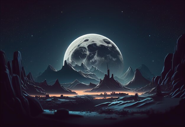 Księżyc na niebie w nocy gra aktywów w tle 2D futurystyczny generatywny ai