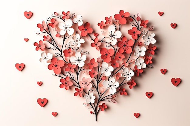 Bezpłatne zdjęcie kształt serca wykonany z papierowych kwiatów z góry