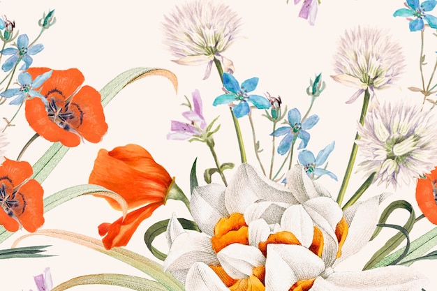 Bezpłatne zdjęcie kwitnący wiosenny kwiatowy wzór tła, zremiksowany z dzieł z domeny publicznej