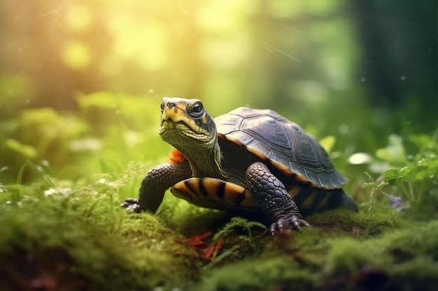 Ładny żółw w lesie