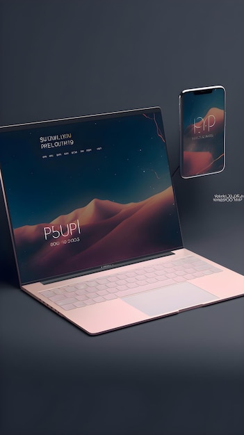 Bezpłatne zdjęcie laptop i telefon komórkowy na ciemnym tle renderowanie 3d