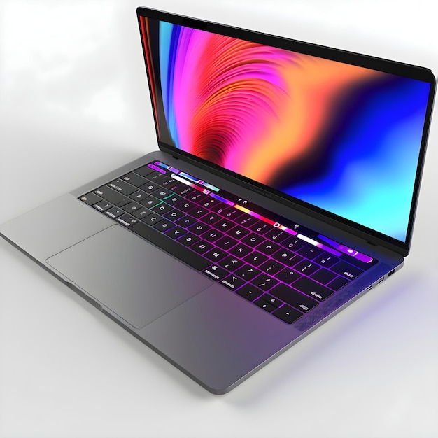 Laptop z kolorowym ekranem na białym tle renderowanie 3D