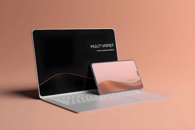 Bezpłatne zdjęcie laptop z pustym ekranem na różowym tle renderowanie 3d