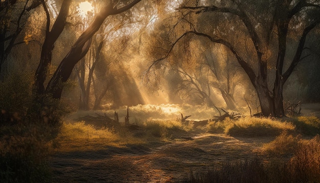 Bezpłatne zdjęcie las ze słońcem prześwitującym przez drzewa