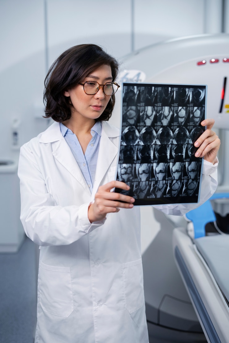 Bezpłatny plik Zdjęcie lekarz patrzący na tomografię komputerową