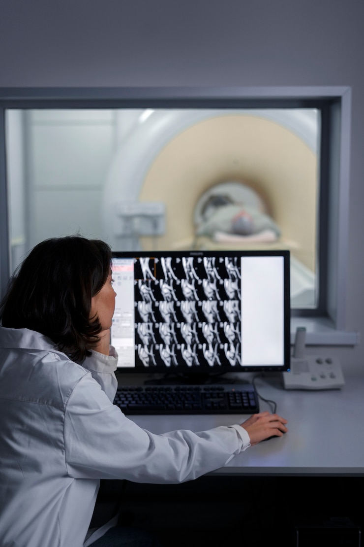 Bezpłatny plik Zdjęcie lekarz patrzący na tomografię komputerową