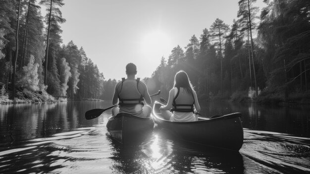 Letnia sezonowa scena z monochromatycznym czarno-białym efektem.