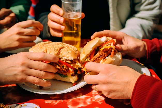 Bezpłatne zdjęcie ludzie cieszą się hamburgerem.