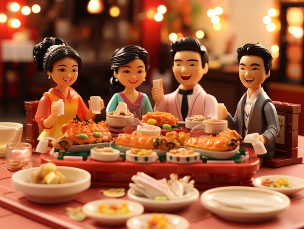 Ludzie cieszący się kolacją podczas chińskiego Nowego Roku