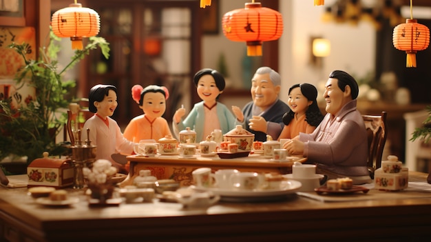 Bezpłatne zdjęcie ludzie cieszący się kolacją podczas chińskiego nowego roku