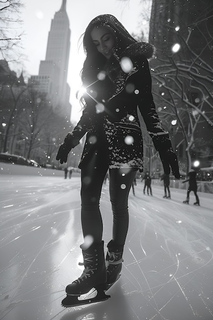 Bezpłatne zdjęcie ludzie na łyżwach w czarno-białym