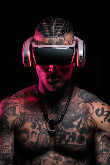 Bezpłatne zdjęcie ludzie noszący futurystyczne wysokiej technologii okulary wirtualnej rzeczywistości