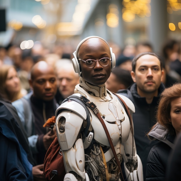 Bezpłatne zdjęcie ludzie spędzają czas z robotami.