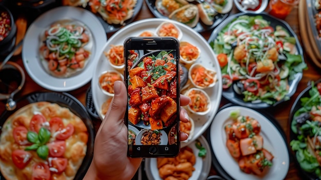 Ludzie tworzący treści gastronomiczne do przesyłania do Internetu dla miłośników jedzenia