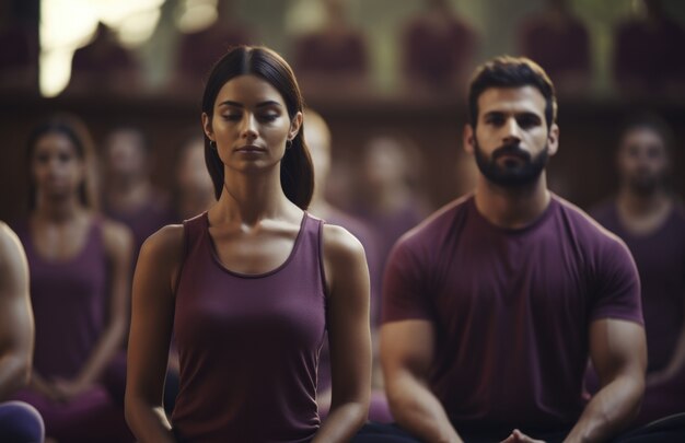 Ludzie uprawiający razem jogę na siłowni