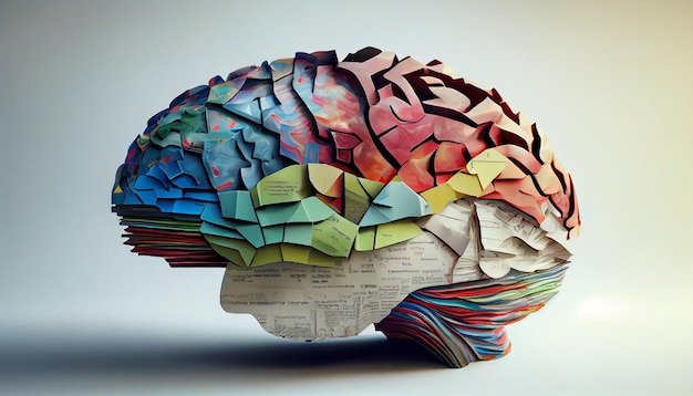 Ludzki mózg z generatywną sztuczną inteligencją w kolorach papieru