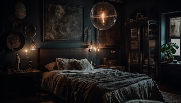 Bezpłatne zdjęcie luksusowa sypialnia o nowoczesnym designie i elegancji wygenerowana przez ai