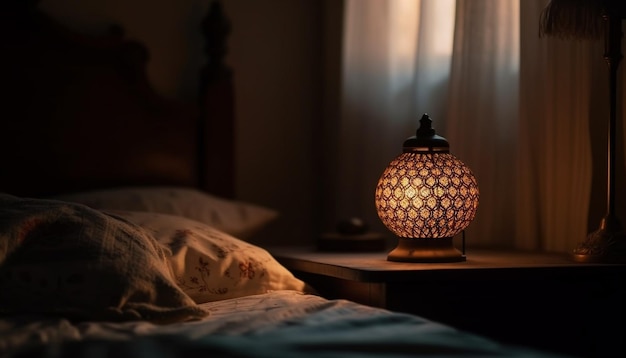 Luksusowa sypialnia oświetlona nowoczesnym sprzętem oświetleniowym generowanym przez AI
