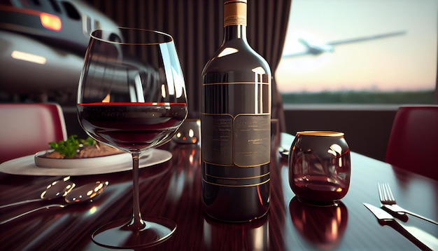 Luksusowe czerwone wino w eleganckim kieliszku na stołowej generatywnej AI