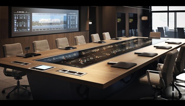 Luksusowe krzesło biurowe w nowoczesnym szklanym budynku wygenerowanym przez AI