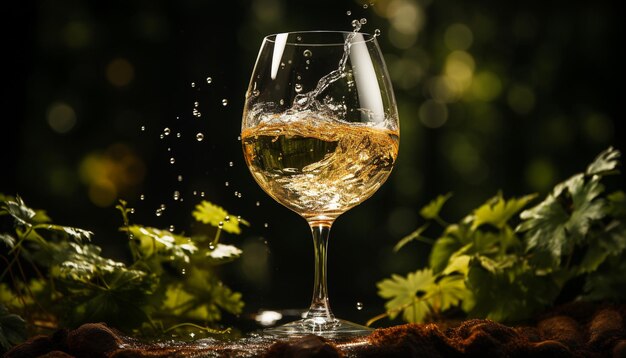 Luksusowy kieliszek do wina z okazji święta natury nalewa świeże winogronowe orzeźwienie generowane przez sztuczną inteligencję