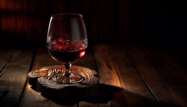 Bezpłatne zdjęcie luksusowy stół szczyci się szklanką whisky w butelce wina, wygenerowaną przez sztuczną inteligencję