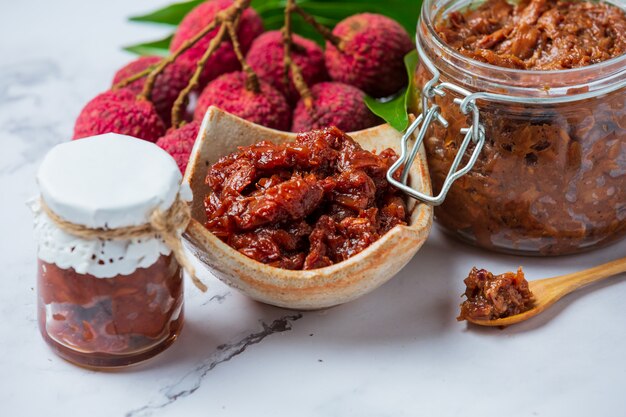 Lychee Fruit Jam Pyszny deser na śniadanie, tajskie jedzenie.