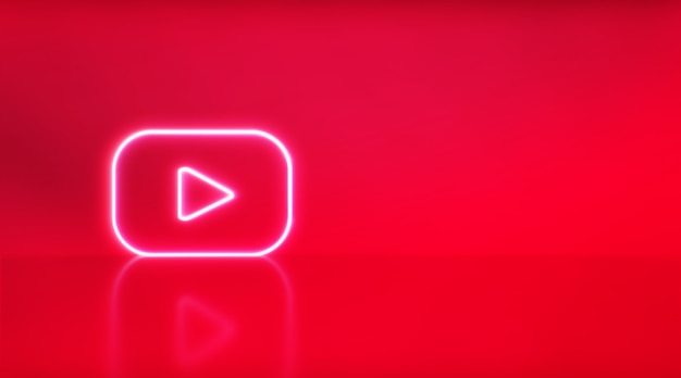 Madryt, hiszpania - 02 lutego 2021: logo youtube w neonowym kolorze z miejscem na tekst i grafikę. czerwone tło.