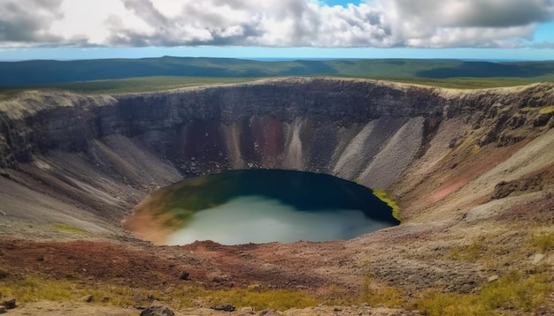 Bezpłatne zdjęcie majestatyczna erupcja wulkanu, tworząca ekstremalny teren i panoramiczne piękno generowane przez sztuczną inteligencję