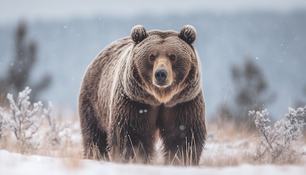 Majestatyczny duży ssak spacerujący po zaśnieżonym lesie generatywny AI