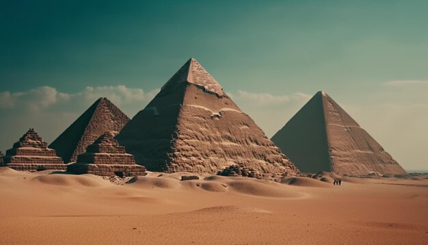 Majestatyczny krajobraz piramidy starożytne ruiny Rzeźba Sfinksa wygenerowana przez sztuczną inteligencję