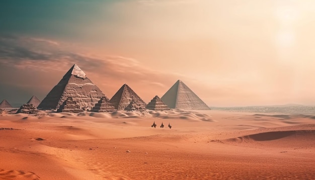 Bezpłatne zdjęcie majestatyczny kształt piramidy budzący podziw starożytny pomnik cywilizacji wygenerowany przez sztuczną inteligencję