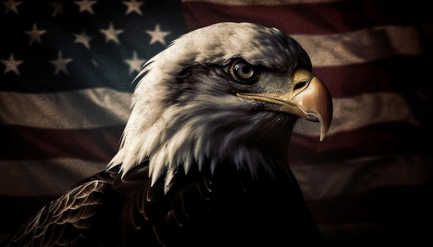 Bezpłatne zdjęcie majestatyczny łysy orzeł amerykańskiej wolności wygenerowany przez sztuczną inteligencję