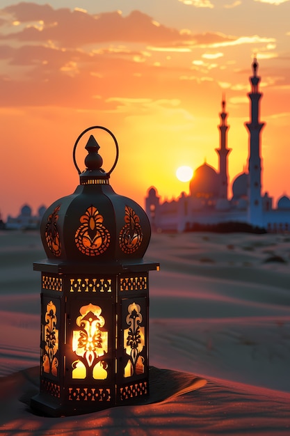 Bezpłatne zdjęcie majestatyczny meczet na świętowanie islamskiego nowego roku z fantastyczną architekturą