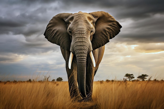 majestatyczny słoń na równinie wygenerowany przez sztuczną inteligencję