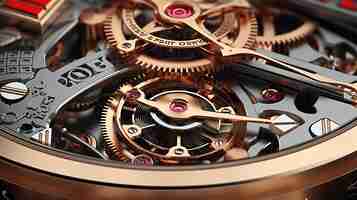 Bezpłatne zdjęcie makroobraz wnętrza zegarka ujawnia skomplikowaną i szczegółową mechanikę