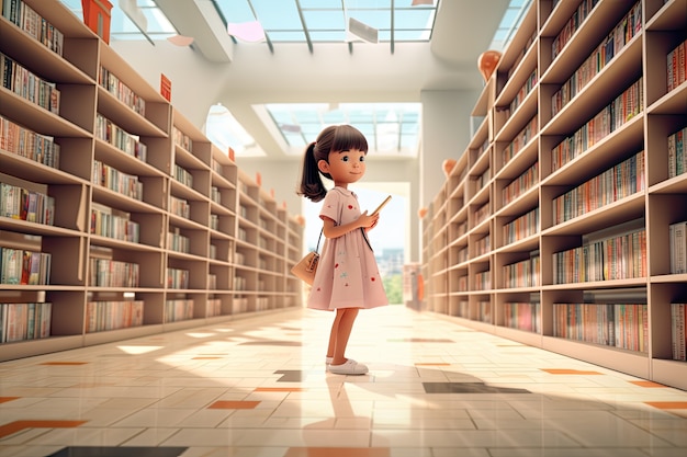 Mała dziewczynka w bibliotece.