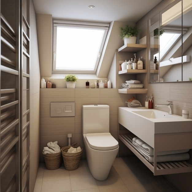 Bezpłatne zdjęcie mała łazienka w stylu nowoczesnym z meblami