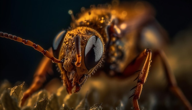 Mała żółta mucha upiorna z bliska w centrum uwagi generowana przez sztuczną inteligencję